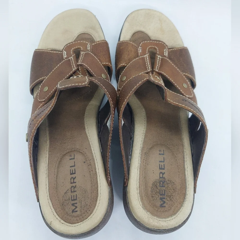 MERRELL Luxe Slide Mink Sandal Womens Sz 6 Brown Slip On Cushioned Comfort Shoes